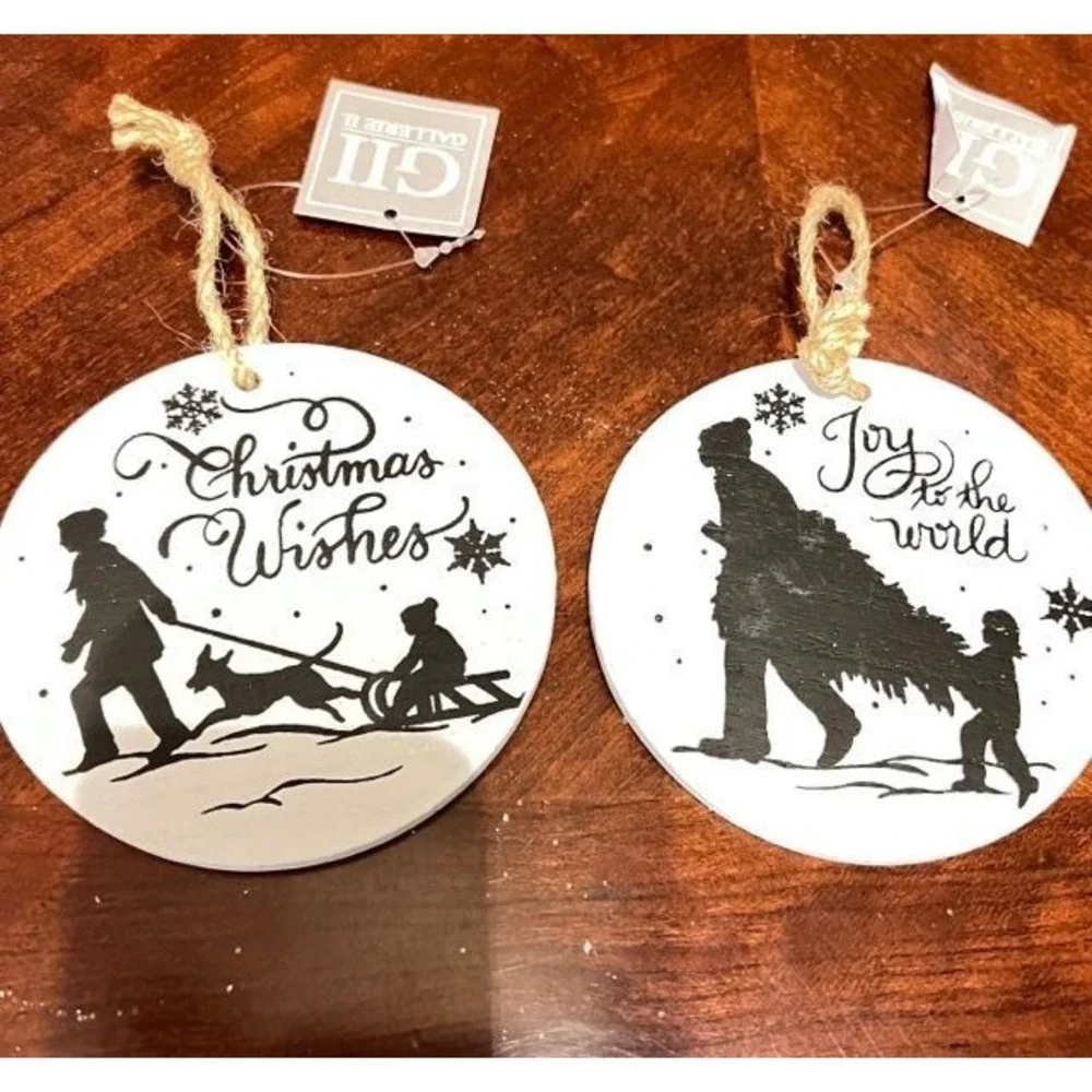Christmas Wishes Joy to the World Wooden Ornaments‎ rustic holiday decor
